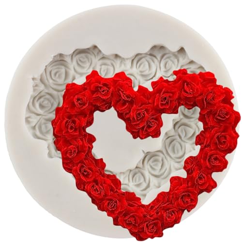 MINFEIDMS Rose Blume Silikonformen Rose Kranz Fondant Formen Herz Blumen Girlande Silikonformen für Hochzeit Party Kuchen Dekorieren Cupcake Topper Schokolade Gummi Paste Candy Polymer Clay von MINFEIDMS
