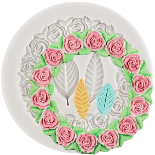 MINFEIDMS Rosenkranz mit Blättern Fondantformen Blumengirlande Silikonform für Kuchendekoration Zuckerhandwerk Cupcake Topper Gummipaste Süßigkeiten Schokolade Polymer Clay von MINFEIDMS