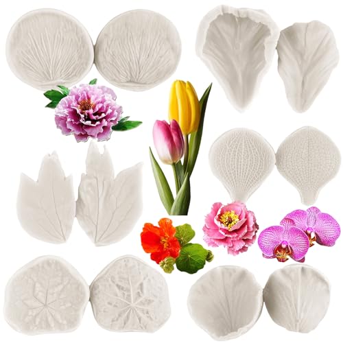 MINFEIDMS Silikonform für Blütenpaste, Blütenform, Fondant, Rose, geädert, Blütenpaste, Pfingstrose, Blume, Tulpen, Orchideen, Formen für Kuchendekoration, Cupcake-Aufsatz, Schokolade, Süßigkeiten, von MINFEIDMS