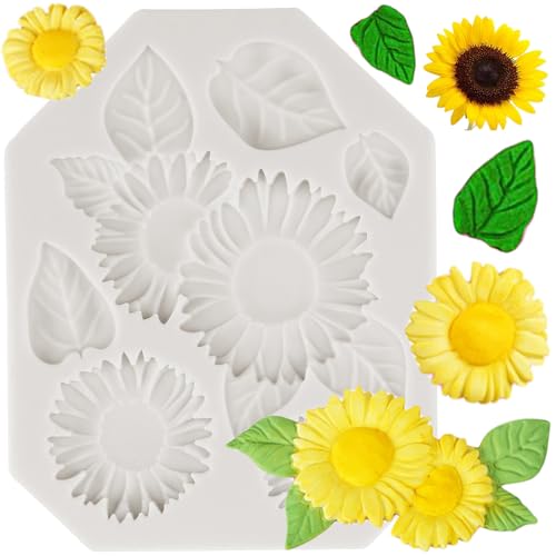 MINFEIDMS Sonnenblume Silikonformen Sonnenblume Kuchen Dekoration Fondant Form für Kuchendekoration Zuckerhandwerk Cupcake Topper Gummipaste Süßigkeiten Schokolade Polymer Clay von MINFEIDMS