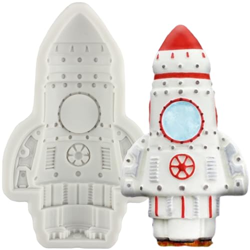 MINFEIDMS Space Rocket Silikonform Raumschiff Fondant Form für Weltraumthema Kuchen Dekorieren Cupcake Topper Süßigkeiten Schokolade Gummipaste Polymer Clay von MINFEIDMS