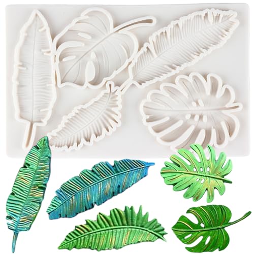 MINFEIDMS Tropische Blätter Silikonformen Monstera Blatt Fondant Form Palmblatt Farn Blatt Süßigkeiten Formen für Kuchen Dekorieren Cupcake Topper Schokolade Polymer Clay Gummipaste von MINFEIDMS