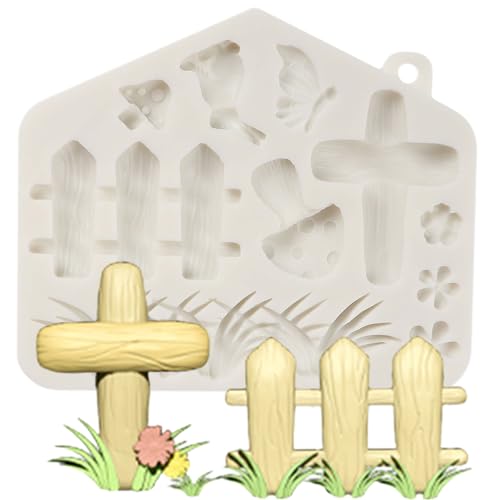 MINFEIDMS Vintage Fee Garten Fondant Formen Grünes Gras Blume Pilz Picket Zaun Silikon Form für Kuchen Dekoration Cupcake Topper Zucker Handwerk Süßigkeiten Gummi Paste Polymer Clay von MINFEIDMS