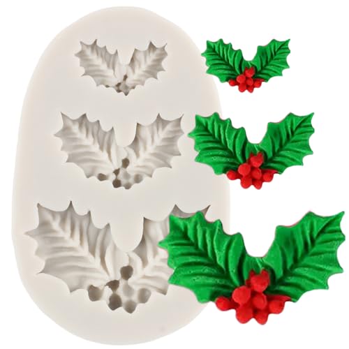 MINFEIDMS Weihnachts-Stechpalmenblätter Silikonform Blatt Fondant Form zum Backen Schokolade Süßigkeiten Zucker Kuchen Dekorieren Cupcake Topper Gummipaste Polymer Clay von MINFEIDMS
