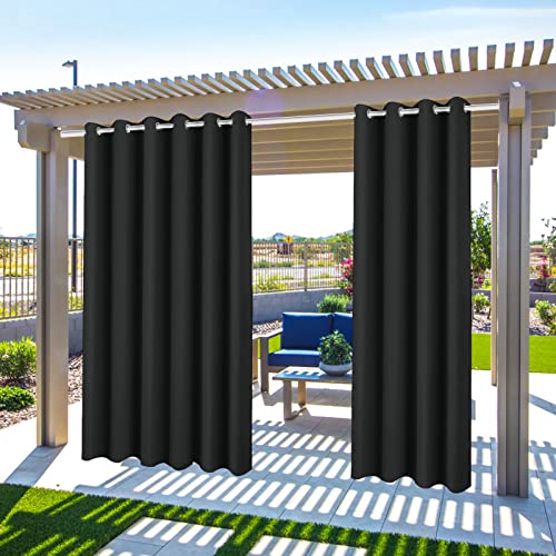 MINGPINHUIUS Outdoor Vorhang wetterfest, Outdoorvorhänge Sonnnenschutz und Sichtschutz, Outdoor Vorhang Winddicht Blickdicht für Pavilion Balkon Garten Patio (Schwarz, 2er Set/ 132 X 240 cm) von MINGPINHUIUS