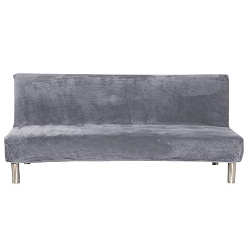 MINGPINHUIUS Plüsch Armless Sofa Bettbezug, Polyester Spandex Stretch Futon Schonbezug Elastische Vollklappcouch Sofa Shield Sofa Schonbezug passend für Klappschlafsofa ohne Armlehnen (Silber grau) von MINGPINHUIUS