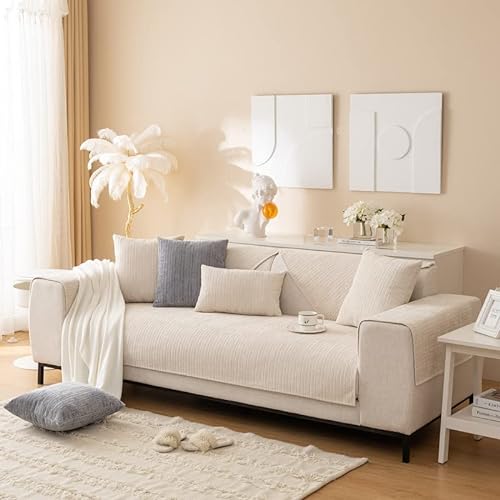 MINGPINHUIUS Sofabezug 1/2/3/4 Sitzer Sofa Überzug für L Form Sofa Couch Sessel Ecksofas,Weicher Samt Sofabezug L Form rutschfest Sofa Überwurf (Beige,70 x 150 cm) von MINGPINHUIUS