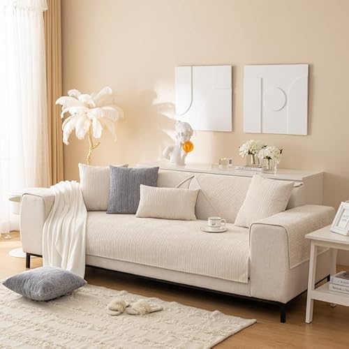 MINGPINHUIUS Sofabezug 1/2/3/4 Sitzer Sofa Überzug für L Form Sofa Couch Sessel Ecksofas,Weicher Samt Sofabezug L Form rutschfest Sofa Überwurf (Beige,70 x 70 cm) von MINGPINHUIUS