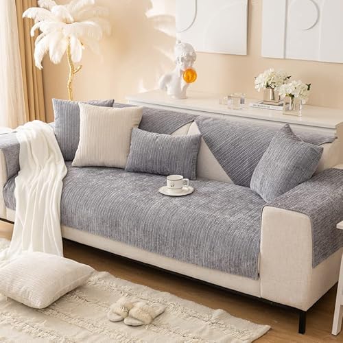 MINGPINHUIUS Sofabezug 1/2/3/4 Sitzer Überzug für L Form Sofa Couch Sessel Ecksofas, Weicher Samt Sofaüberwurf Rutschfest (Grau, 70 x 70 cm) von MINGPINHUIUS