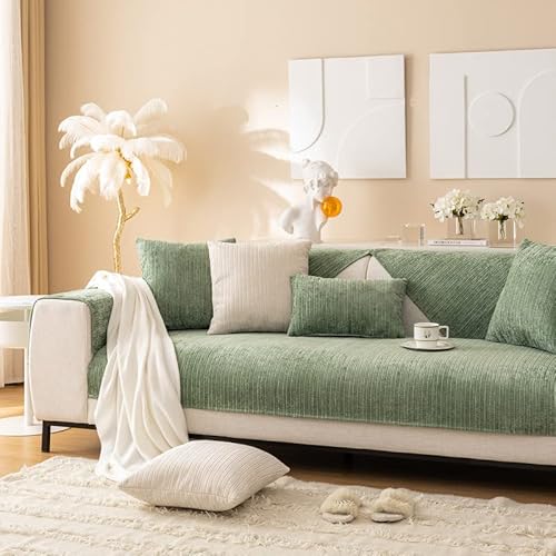 MINGPINHUIUS Sofabezug 1/2/3/4 Sitzer Sofa Überzug für L Form Sofa Couch Sessel Ecksofas,Weicher Samt Sofabezug L Form rutschfest Sofa Überwurf (Grün,70 x 180 cm) von MINGPINHUIUS