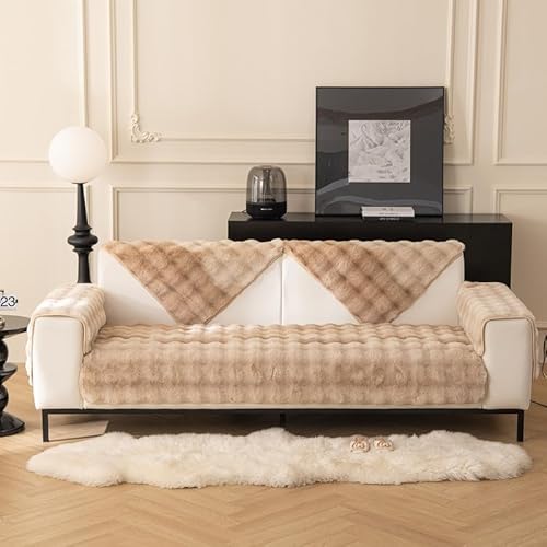 MINGPINHUIUS Sofabezug L Form 1/2/3/4 Sitzer Sofa Überzug für L Form Sofa Couch Sessel Ecksofas,Weicher Kaninchen Plüsch Sofabezug rutschfest Sofa Überwurf (Braun,90 x 210 cm) von MINGPINHUIUS