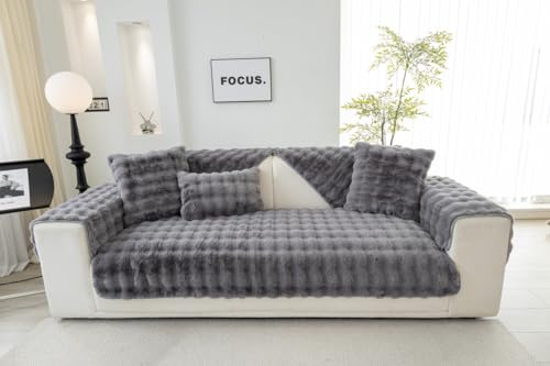 MINGPINHUIUS Sofabezug L Form 1/2/3/4 Sitzer Sofa Überzug für L Form Sofa Couch Sessel Ecksofas,Weicher Kaninchen Plüsch Sofabezug rutschfest Sofa Überwurf (Dunkelgrau,70 x 150 cm) von MINGPINHUIUS