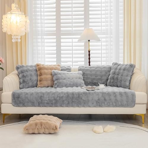 MINGPINHUIUS Sofabezug L Form 1/2/3/4 Sitzer Sofa Überzug für L Form Sofa Couch Sessel Ecksofas,Weicher Kaninchen Plüsch Sofabezug rutschfest Sofa Überwurf (Hellgrau,90 x 160 cm) von MINGPINHUIUS