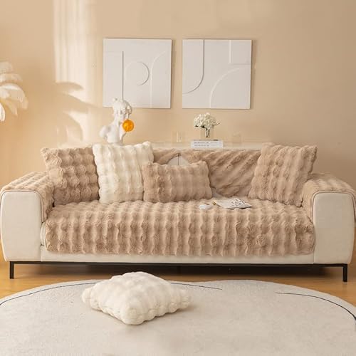 MINGPINHUIUS Sofabezug L Form 1/2/3/4 Sitzer Sofa Überzug für L Form Sofa Couch Sessel Ecksofas,Weicher Kaninchen Plüsch Sofabezug rutschfest Sofa Überwurf (Khaki,70 x 150 cm) von MINGPINHUIUS