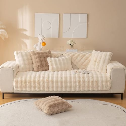 MINGPINHUIUS Sofabezug L Form 1/2/3/4 Sitzer Sofa Überzug für L Form Sofa Couch Sessel Ecksofas,Weicher Kaninchen Plüsch Sofabezug rutschfest Sofa Überwurf (Milchweiß,70 x 150 cm) von MINGPINHUIUS