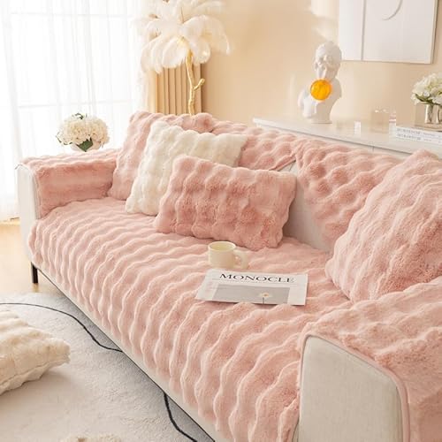 MINGPINHUIUS Sofabezug L Form 1/2/3/4 Sitzer Sofa Überzug für L Form Sofa Couch Sessel Ecksofas,Weicher Kaninchen Plüsch Sofabezug rutschfest Sofa Überwurf (Pink,90 x 90 cm) von MINGPINHUIUS