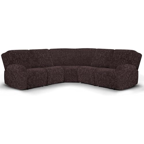 MINGPINHUIUS Sofabezug L Form Stretch Sofabezug aus Samt für 5 Sitzer Ecksofa, Anti Rutsch Sofa Überzug L Form Dicker weicher waschbarer Möbelschutz (Dunkelbraun, 5 Sitzer) von MINGPINHUIUS
