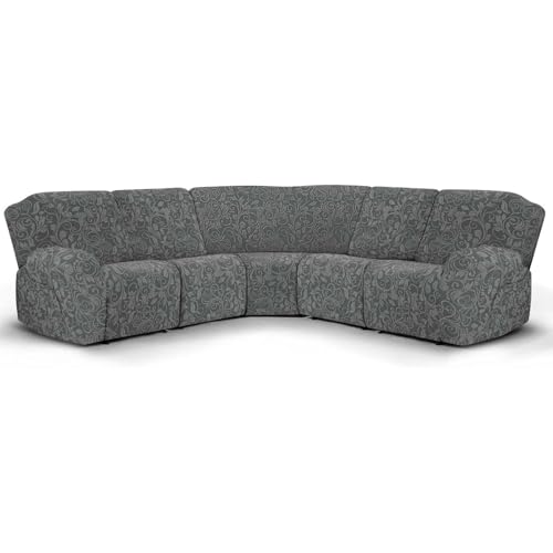 MINGPINHUIUS Sofabezug L Form Stretch Sofabezug aus Samt für 5 Sitzer Ecksofa, Anti Rutsch Sofa Überzug L Form Dicker weicher waschbarer Möbelschutz (Dunkelgrau, 5 Sitzer) von MINGPINHUIUS