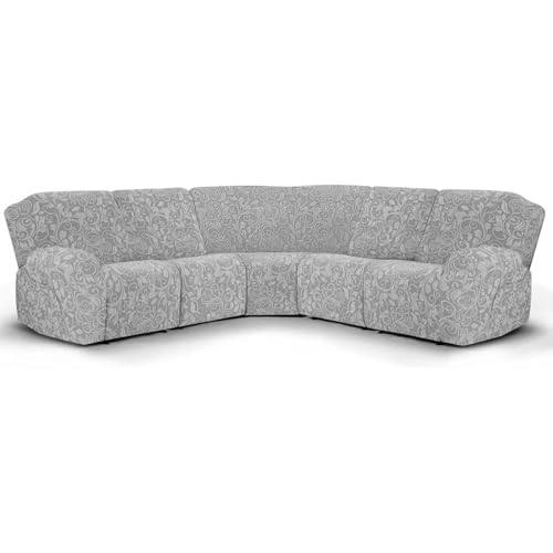 MINGPINHUIUS Sofabezug L Form Stretch Sofabezug aus Samt für 5 Sitzer Ecksofa, Anti Rutsch Sofa Überzug L Form Dicker weicher waschbarer Möbelschutz (Hellgrau, 5 Sitzer) von MINGPINHUIUS