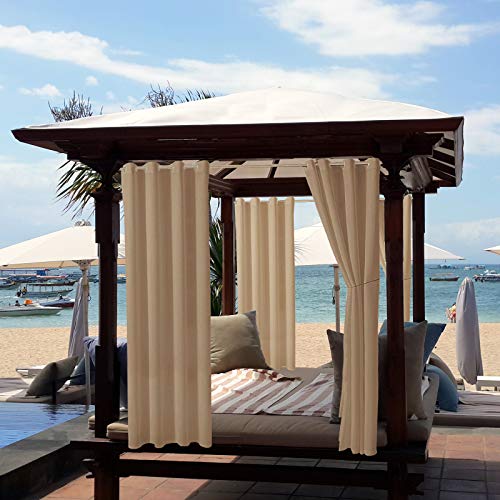 MINGPINHUIUS Outdoor Vorhänge, Wasserdicht Verdunkelungsvorhang mit Ösen, Outdoorvorhänge mit UV Schutz Winddicht Blickdicht für Pavilion Balkon Garten Patio (Champagne, 1er Set/ 132 X 240 cm) von MINGPINHUIUS