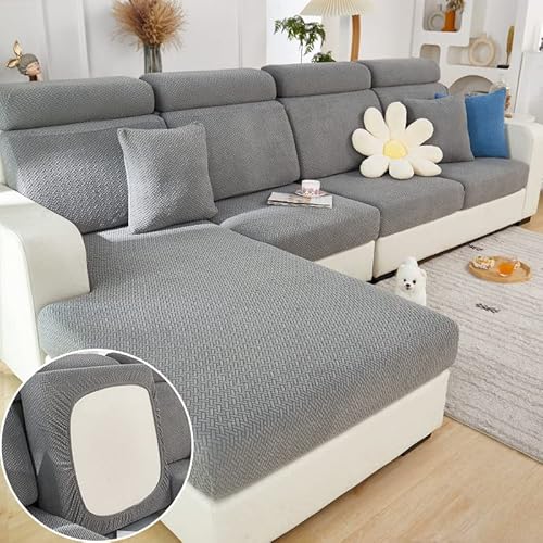 Sofasitzkissenüberzug, dehnbarer Sofabezug, Universell, Elastisch, Sofasitzbezug, Antirutsch-Schonbezug für Sofakissen, L-förmige Chaiselongue, Möbelschutz, graues Webmuster von MINGPINHUIUS