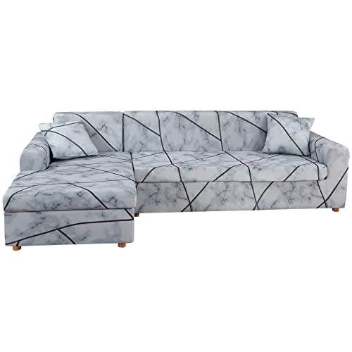 MINGPINHUIUS Sofa Überzug L Form, 2-teilig 3 Sitzer Stretch Sofabezug mit 4pcs Kissenbezug geeignet für Ecksofa,L Förmig Sofa von MINGPINHUIUS