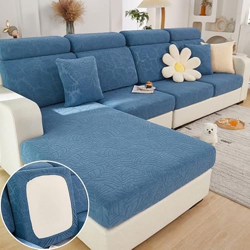 Sofasitzkissenüberzug, dehnbarer Sofabezug, Universell, Elastisch, Sofasitzbezug, Antirutsch-Schonbezug für Sofakissen, L-förmige Chaiselongue, Möbelschutz, blaues Blattmuster von MINGPINHUIUS