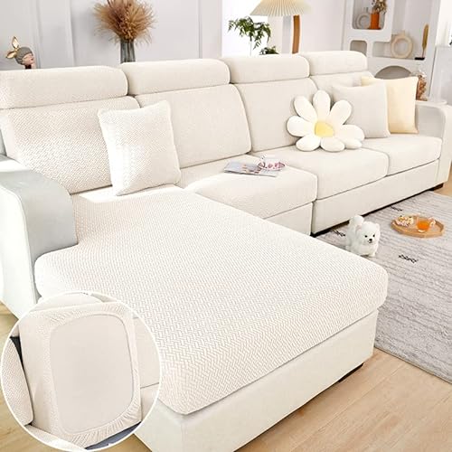 Sofasitzkissenüberzug, dehnbarer Sofabezug, Universell, Elastisch, Sofasitzbezug, Antirutsch-Schonbezug für Sofakissen, L-förmige Chaiselongue, Möbelschutz, weißes Webmuster von MINGPINHUIUS