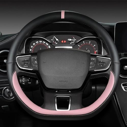 MINGRUILIHAI Auto Lenkradabdeckung für Ford Focus MK4 ST Line 2018-2025, Anti-Rutsch Lenkradbezug PU-Leder Lenkradhülle Lenkradschutz Innenraum Styling Zubehör,G/Pink von MINGRUILIHAI