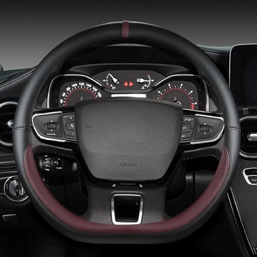 MINGRUILIHAI Auto Lenkradabdeckung für Ford S-Max WA6 MPV 2006-2014, Anti-Rutsch Lenkradbezug PU-Leder Lenkradhülle Lenkradschutz Innenraum Styling Zubehör,J/Wine Red von MINGRUILIHAI