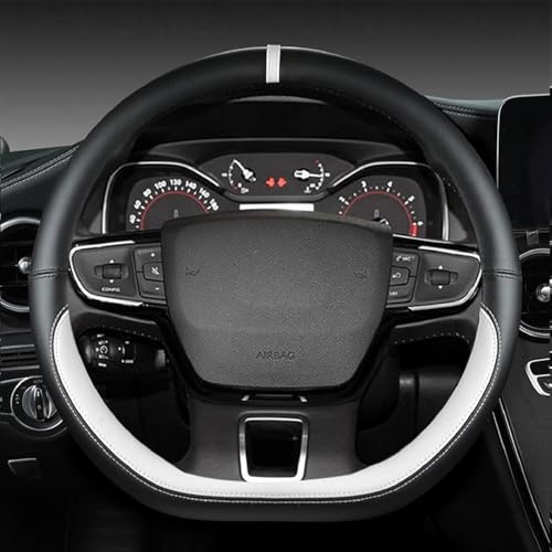 MINGRUILIHAI Auto Lenkradabdeckung für Ford Tourneo Custom I L2 2018-2025, Anti-Rutsch Lenkradbezug PU-Leder Lenkradhülle Lenkradschutz Innenraum Styling Zubehör,I/White von MINGRUILIHAI