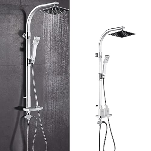 MINGYI Duschsäule mit Hydromassage, mit Handbrause, quadratischer Duschkopf 20 cm und Seifenschale, ohne Mischbatterie, DIN Standard 1/2 Zoll (Silber) von MINGYI