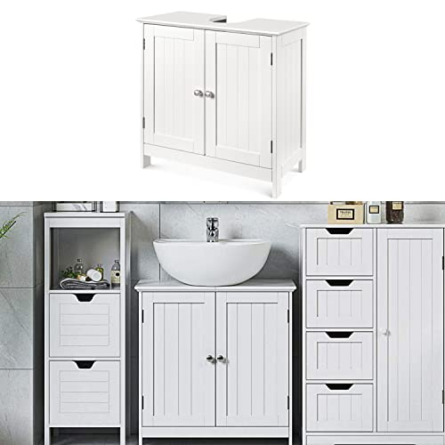 MINGYI Waschbeckenunterschrank mit 2 Türen und 1 Einlegeboden, verstellbar, Badezimmerschrank, Unterschrank 60 x 30 x 60 cm von MINGYI