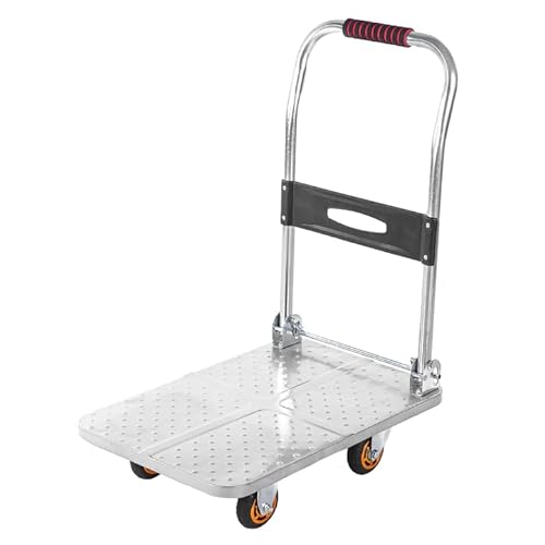 Handwagen Schwerlast-Industrie-plattformwagen,Robuster Klappbarer Plattformwagen,Transport-Flachbett Handwagen mit Rädern,Transportwagen,mit 360°-Drehrollen und Klappbarem Griff(Size:60x40cm) von MINGYIHUI