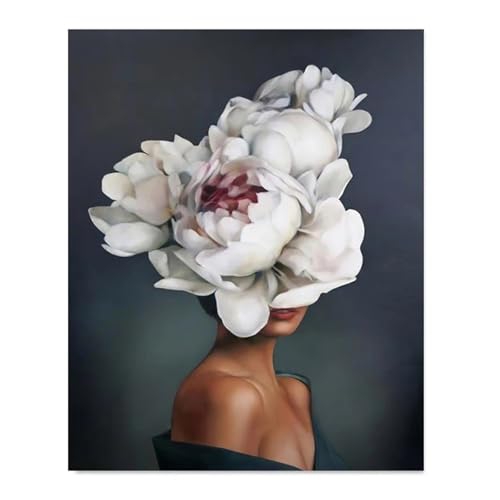MINGYTN Wandkunst Leinwanddrucke Abstraktes Porträt Blumen Federn Frau Wandkunst Minimalistischer Druck Leinwand Malerei Poster Für Wohnzimmer Moderne Wohnkultur(I,40x60cm) von MINGYTN
