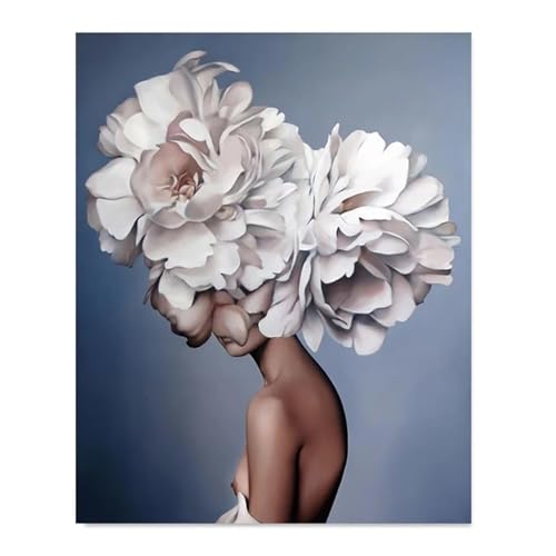 MINGYTN Wandkunst Leinwanddrucke Abstraktes Porträt Blumen Federn Frau Wandkunst Minimalistischer Druck Leinwand Malerei Poster Für Wohnzimmer Moderne Wohnkultur(P,40X50cm) von MINGYTN