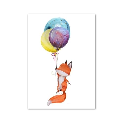 MINGYTN Wandkunst Leinwanddrucke Ballon Fuchs Kaninchen Maus Igel Cartoon Nordische Wandkunst Poster Minimalistischer Druck Leinwand Malerei Für Wohnzimmer Wohnkultur(EIN,50x70cm) von MINGYTN