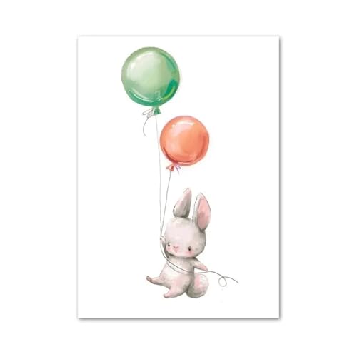 MINGYTN Wandkunst Leinwanddrucke Ballon Fuchs Kaninchen Maus Igel Cartoon Nordische Wandkunst Poster Minimalistischer Druck Leinwand Malerei Für Wohnzimmer Wohnkultur(I,50x70cm) von MINGYTN