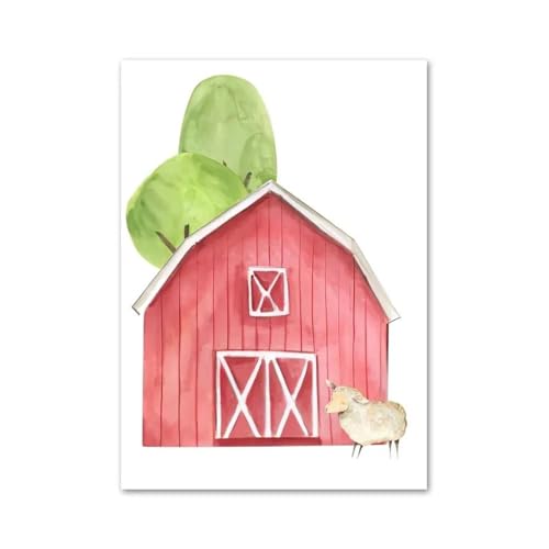 MINGYTN Wandkunst Leinwanddrucke Bauernhof Tiere Schwein Kuh Schaf Huhn Gans Kindergarten Moderne Wand Kunst Leinwand Malerei Poster Für Wohnzimmer Wohnkultur(I,50x70cm) von MINGYTN