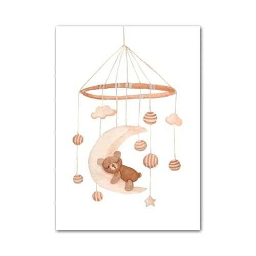 MINGYTN Wandkunst Leinwanddrucke Boho Mond Giraffe Bär Windspiel Blume Kinderzimmer Wandkunst Poster Minimalistischen Druck Leinwand Malerei Für Wohnzimmer Wohnkultur(G,40X50cm) von MINGYTN