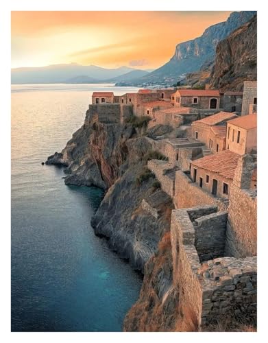 MINGYTN Wandkunst Leinwanddrucke Leinwand Malerei Moderne Griechischen Insel Santorini Strand Olive Baum Landschaft Wohnzimmer Dekoration Wand Dekor(J,40x60cm) von MINGYTN