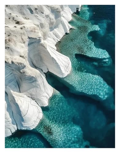 MINGYTN Wandkunst Leinwanddrucke Leinwand Malerei Moderne Griechischen Insel Santorini Strand Olive Baum Landschaft Wohnzimmer Dekoration Wand Dekor(K,30x40cm) von MINGYTN