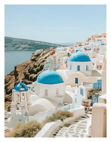 MINGYTN Wandkunst Leinwanddrucke Leinwand Malerei Moderne Griechischen Insel Santorini Strand Olive Baum Landschaft Wohnzimmer Dekoration Wand Dekor(R,40X50cm) von MINGYTN