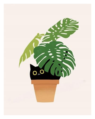 MINGYTN Wandkunst Leinwanddrucke Lustige Süße Schwarze Katze Und Pflanzen Poster Drucke Moderne Wandkunst Leinwand Malerei Für Wohnzimmer Wohnkultur(M,50x70cm) von MINGYTN