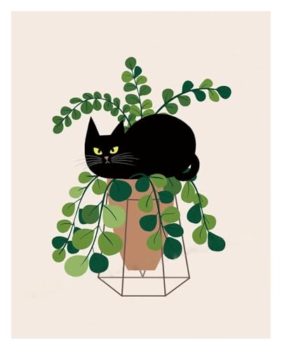 MINGYTN Wandkunst Leinwanddrucke Lustige Süße Schwarze Katze Und Pflanzen Poster Drucke Moderne Wandkunst Leinwand Malerei Für Wohnzimmer Wohnkultur(N,20x30cm) von MINGYTN