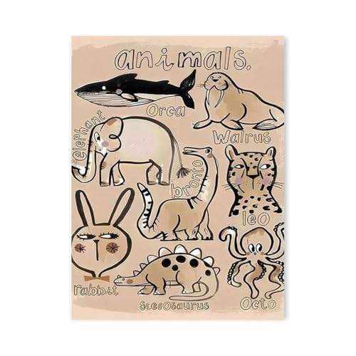 MINGYTN Wandkunst Leinwanddrucke Panda Kaninchen Maus Katze Hund Elefant Poster Drucke Niedlichen Tier Leinwand Malerei Für Kinder Zimmer Schlafzimmer Wand Kunst Dekoration(D,50x70cm) von MINGYTN