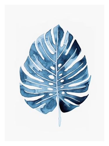 MINGYTN Wandkunst Leinwanddrucke Ruhige Blau Retro Ästhetik Abstrakte Blatt Pflanze Kunst Poster Leinwand Drucke Malerei Wohnzimmer Schlafzimmer Dekoration(E,40X50cm) von MINGYTN