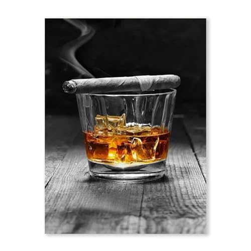 MINGYTN Wandkunst Leinwanddrucke Zigarre Whisky Wandkunst Leinwand Malerei Kein Rahmen Poster Schwarz Und Weiß Druck Bilder Für Wohnzimmer Wohnkultur(C,50x70cm) von MINGYTN