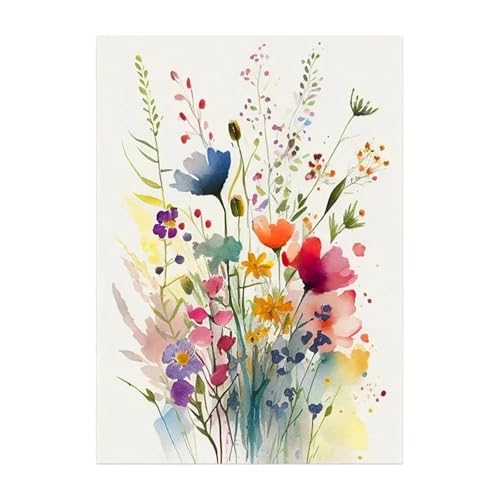 Wandkunst Leinwanddrucke Aquarell Wildblumen Blumen Poster Kein Rahmen Boho Kunst Leinwand Malerei Minimalistisch Moderne Wandbild Dekor(B,40x60cm) von MINGYTN