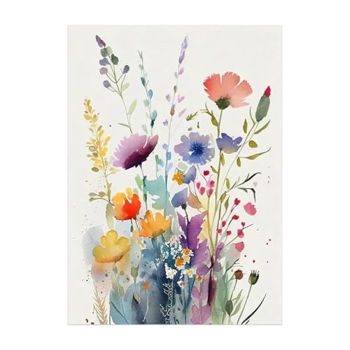 Wandkunst Leinwanddrucke Aquarell Wildblumen Blumen Poster Kein Rahmen Boho Kunst Leinwand Malerei Minimalistisch Moderne Wandbild Dekor(EIN,30x40cm) von MINGYTN